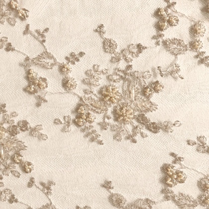 Ornate Beaded Sequin Tulle Daisy IVORY / GOLD